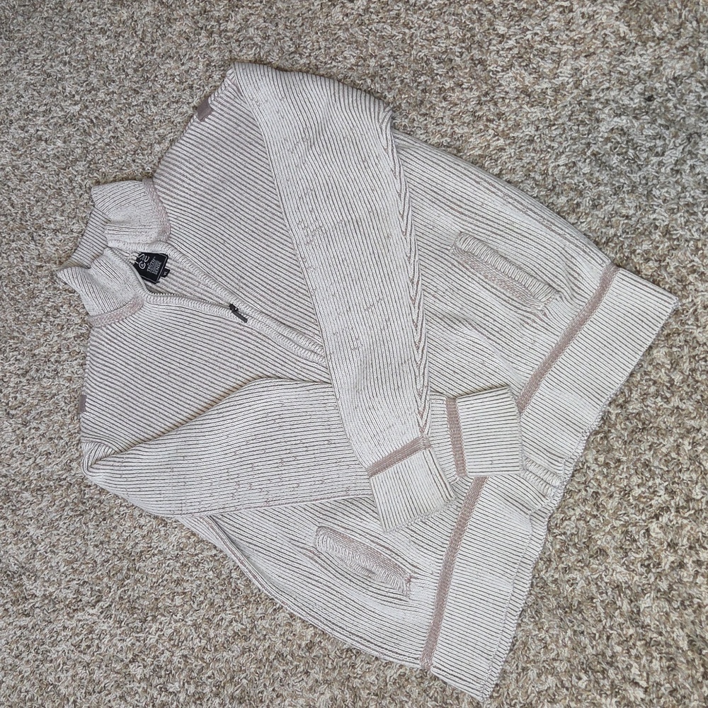 Truth Substance Common Sense. Cream Knit Zip Cardigan with Ribbed Trim SizeXL